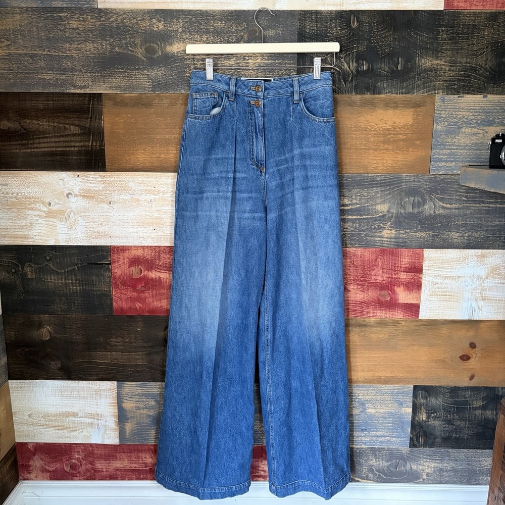 Elisabetta Franchi Wide Leg Flare Jeans Baggy Blue PJ40D21E1 Womens 26